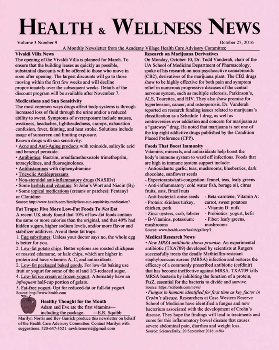 Health & Wellness October Newsletter for Academy Villas